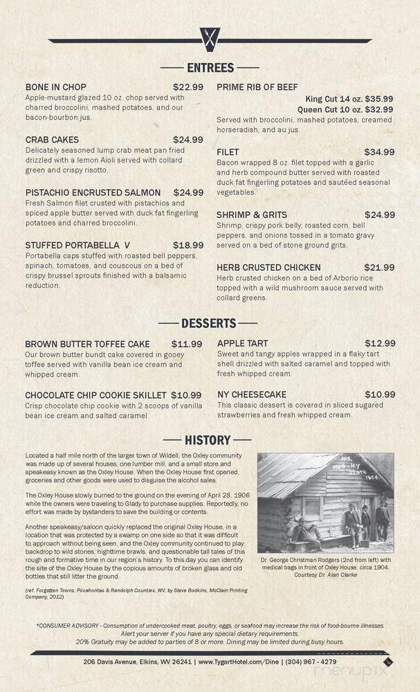 Oxley House | Cocktail Bar & Restaurant - Elkins, WV menu_pic