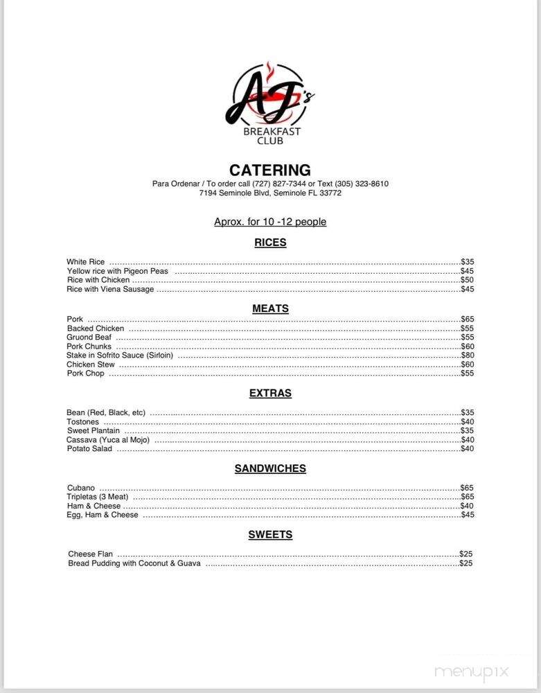 AJ's Breakfast Club - Seminole, FL menu_pic