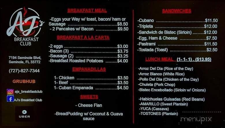 AJ's Breakfast Club - Seminole, FL menu_pic
