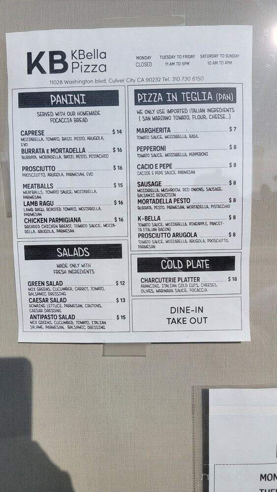 KBella Pizza - Culver City, CA menu_pic