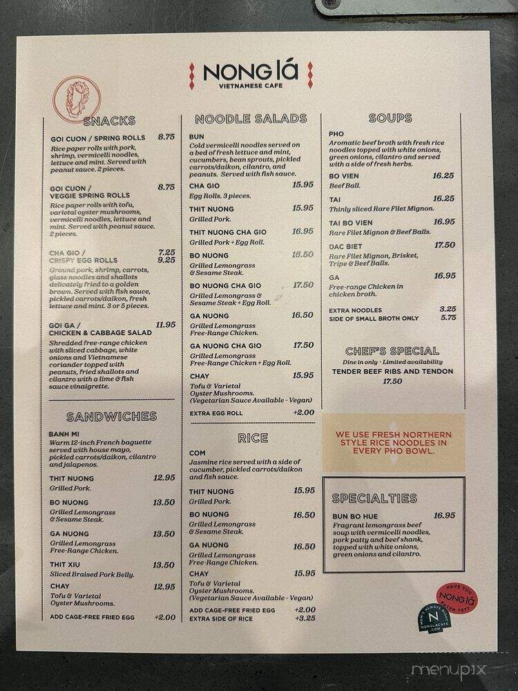 Nong La Vietnamese Cafe - Culver City, CA menu_pic