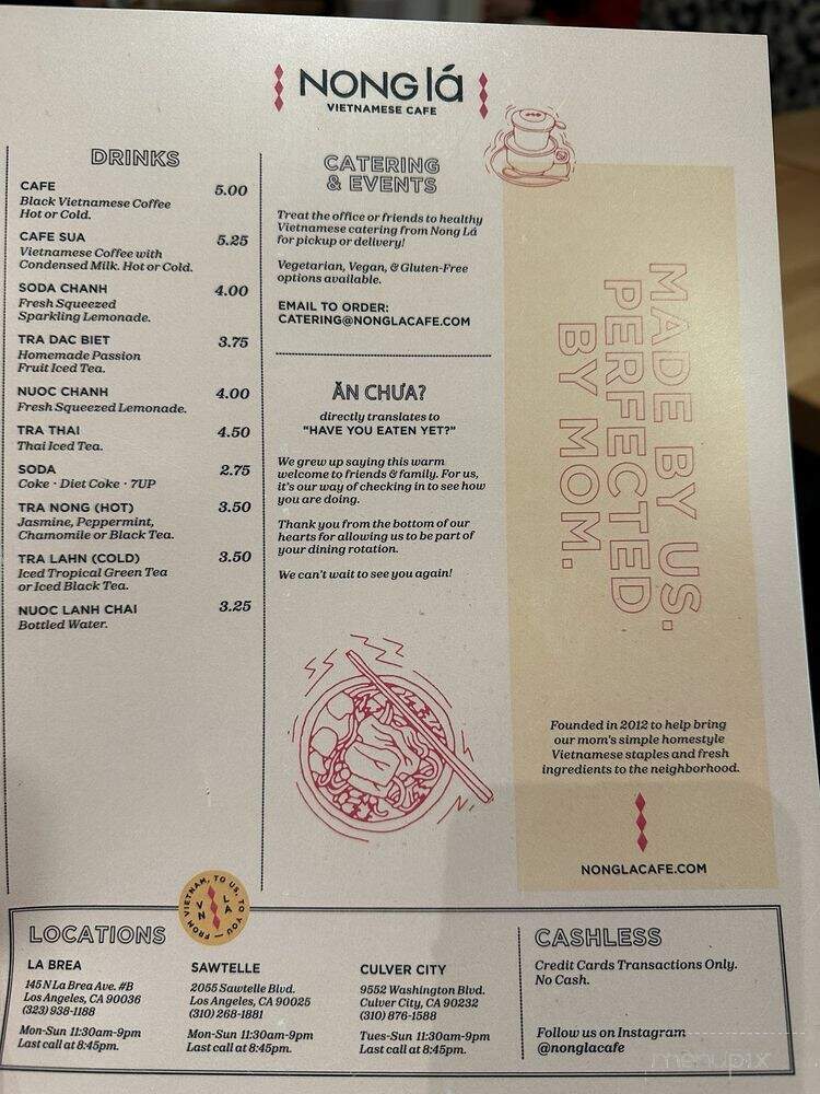 Nong La Vietnamese Cafe - Culver City, CA menu_pic