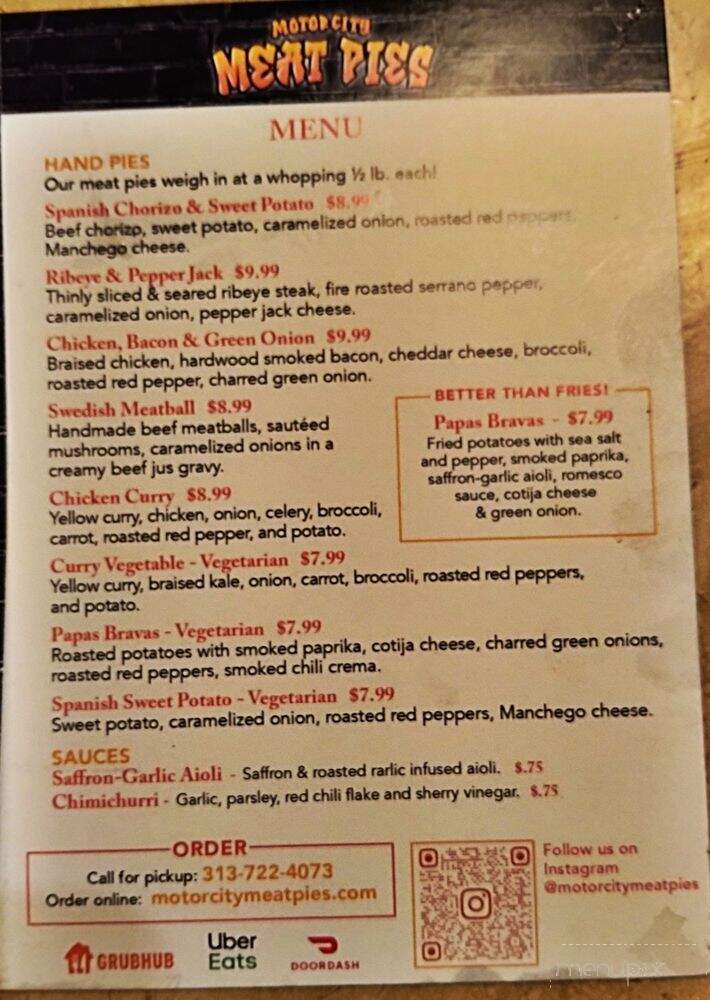 Motor City Meat Pies - Allen Park, MI menu_pic