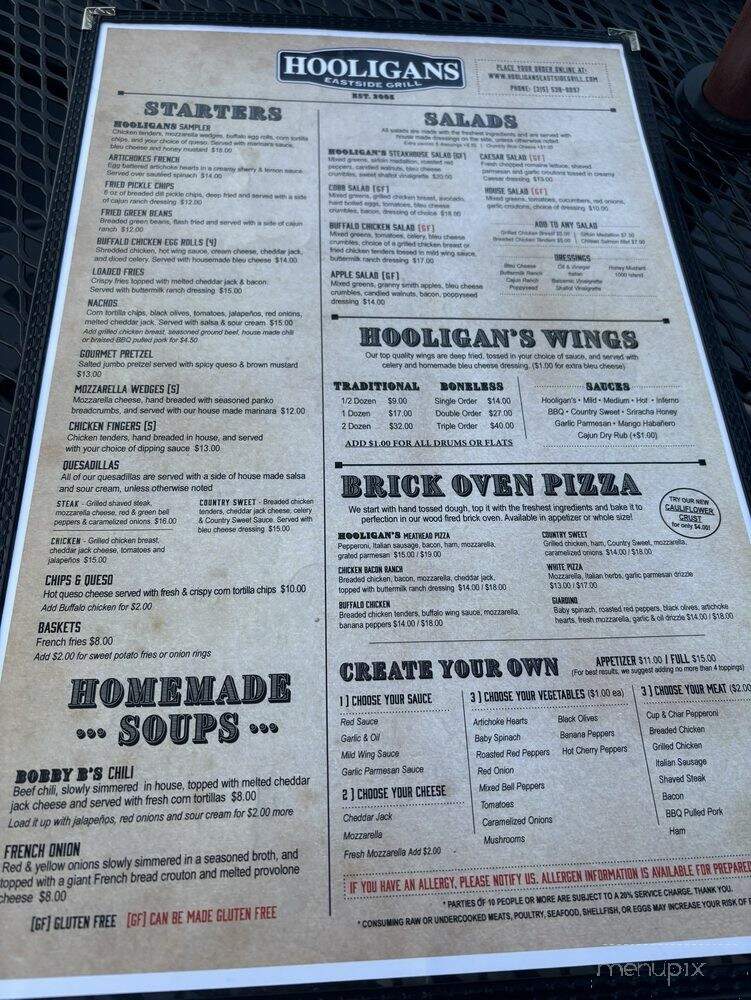 Hooligans Eastside Grill - Macedon, NY menu_pic
