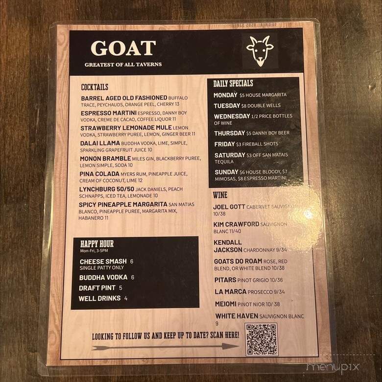 The Goat Tavern - Carmel, IN menu_pic