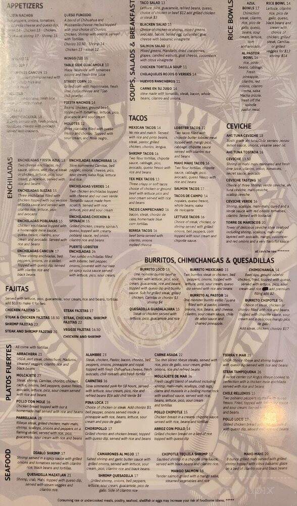 Fiesta Azul Tequila House - Altamonte Springs, FL menu_pic