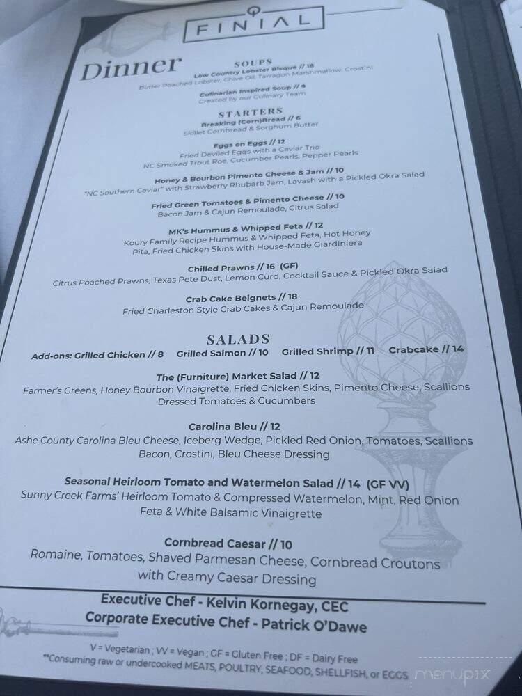 Finial At Grandover - Greensboro, NC menu_pic