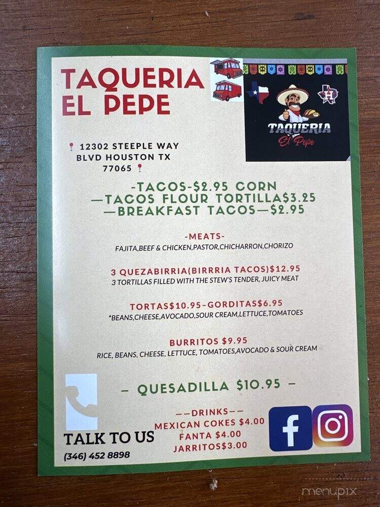 Taqueria El Pepe - Houston, TX menu_pic