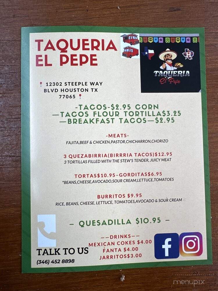 Taqueria El Pepe - Houston, TX menu_pic