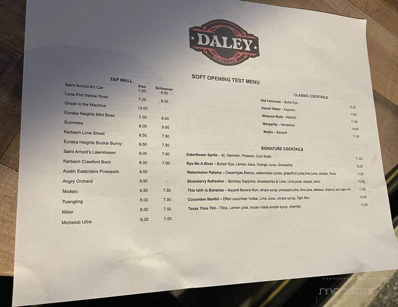 Daley Sports Club - Houston, TX menu_pic