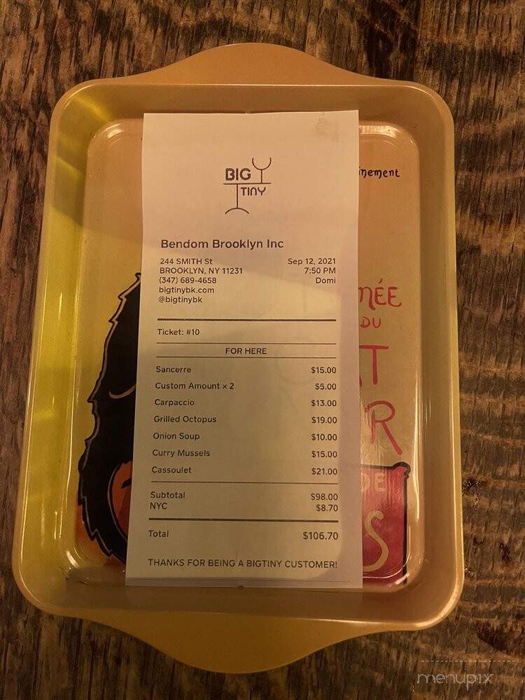 Big Tiny - Brooklyn, NY menu_pic