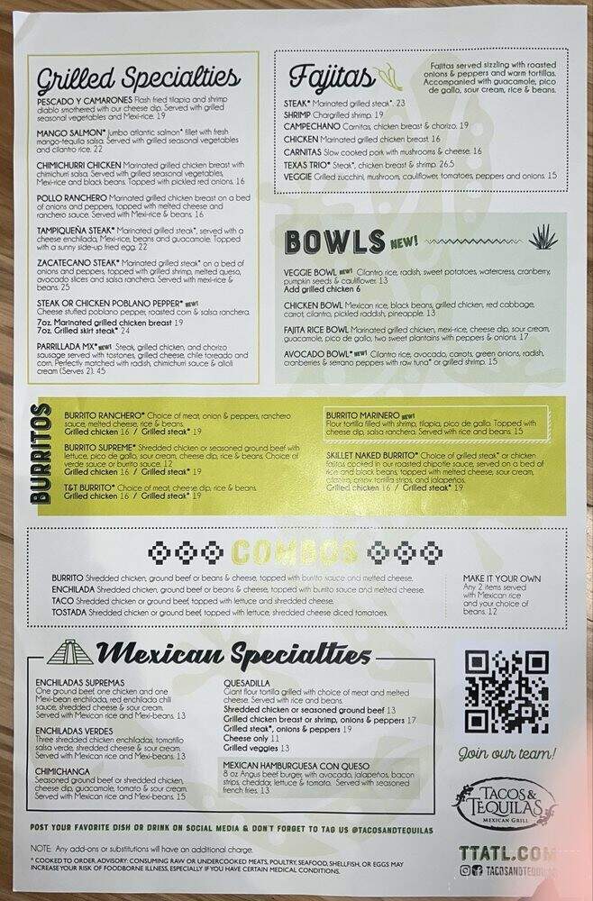 Tacos & Tequilas Mexican Grill - Lawrenceville, GA menu_pic