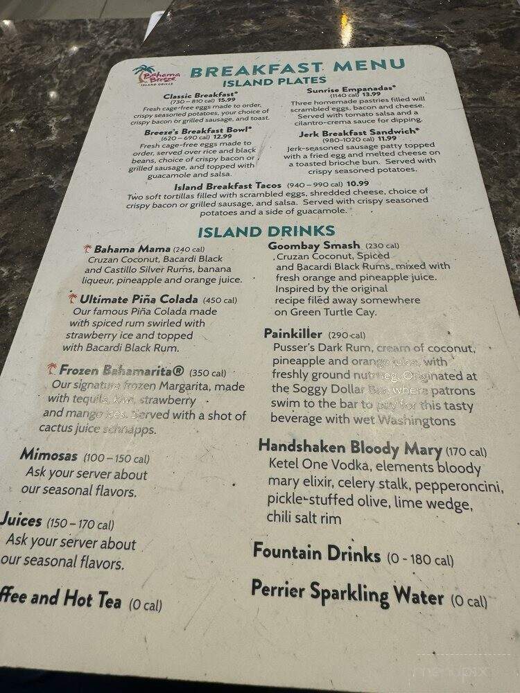 Bahama Breeze - Orlando, FL menu_pic