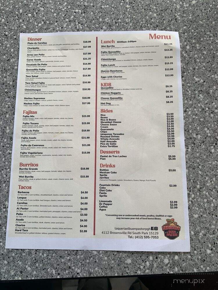 Taquieria El Buen Pastor - South Park Township, PA menu_pic