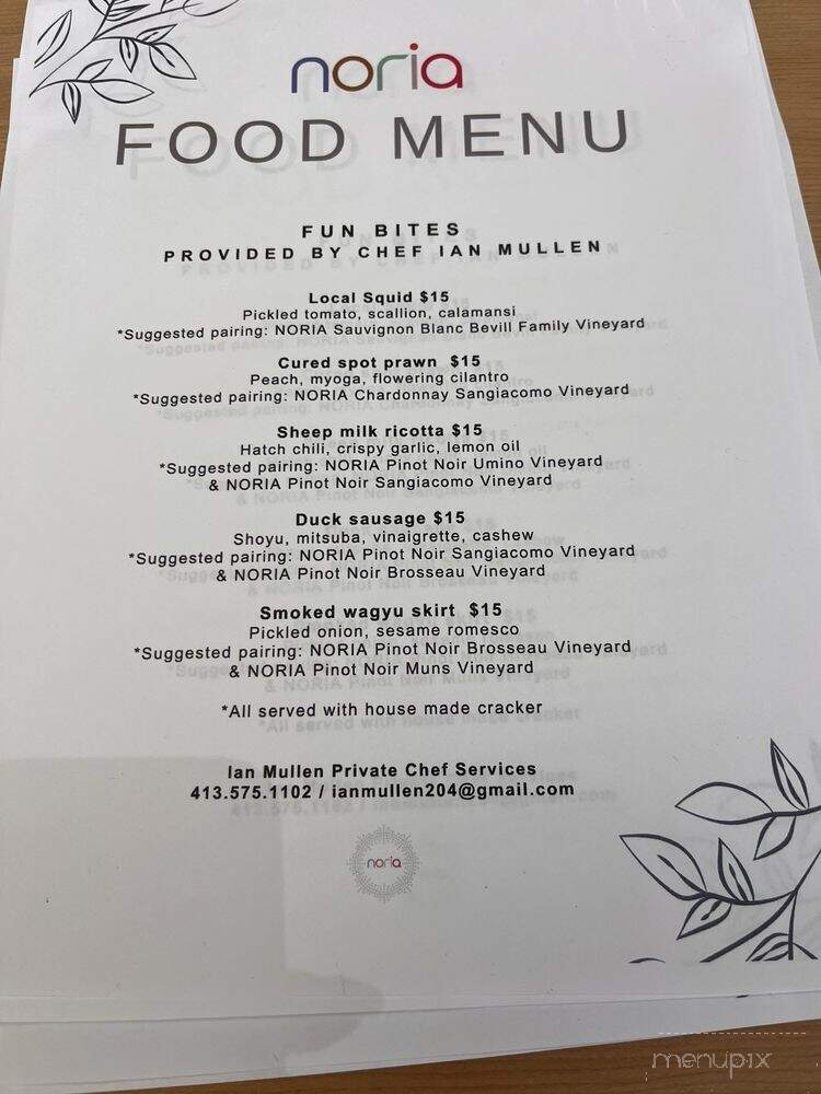 Noria Wines - Berkeley, CA menu_pic