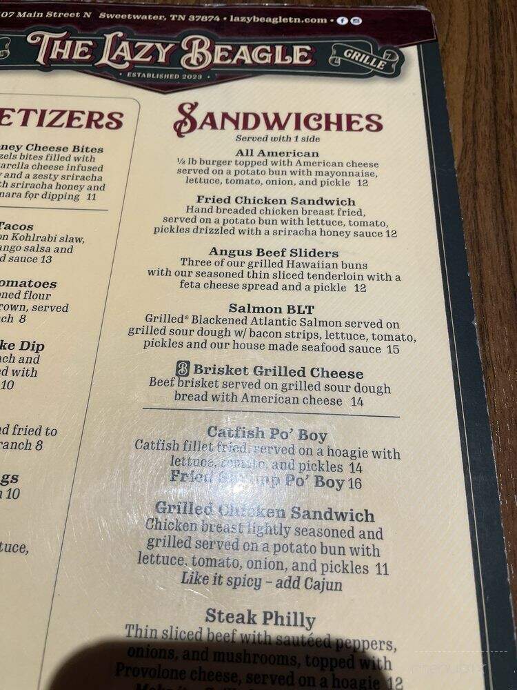 Lazy Beagle - Sweetwater, TN menu_pic