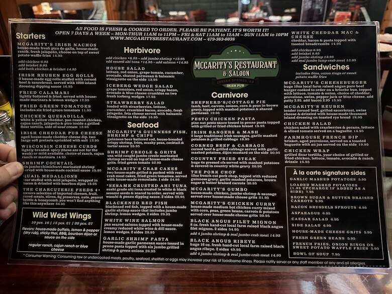 Mc Garitys Restaurant & Saloon - Eureka Springs, AR menu_pic