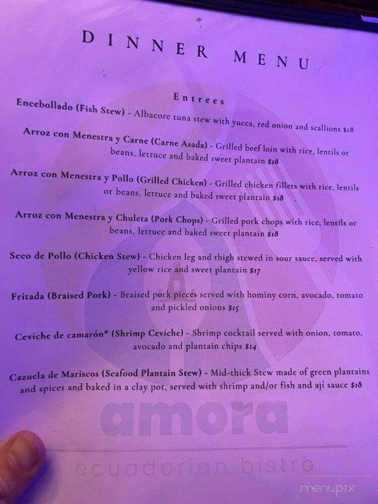 Amora Ecuadorian Bistro - Portland, OR menu_pic