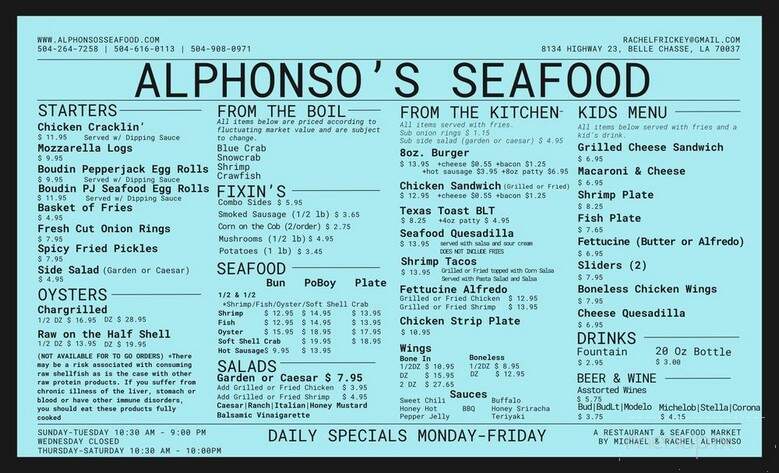 Alphonso's Seafood - Belle Chasse, LA menu_pic