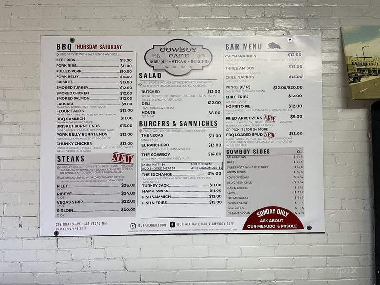 Buffalo Hall and Cowboy Cafe - Las Vegas, NM menu_pic