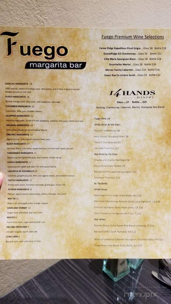 Fuego Margarita Bar - Yakima, WA menu_pic