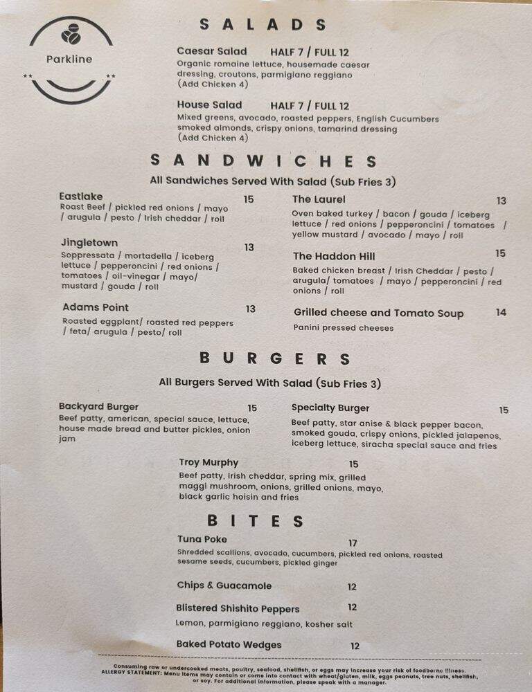 Parkline - Oakland, CA menu_pic