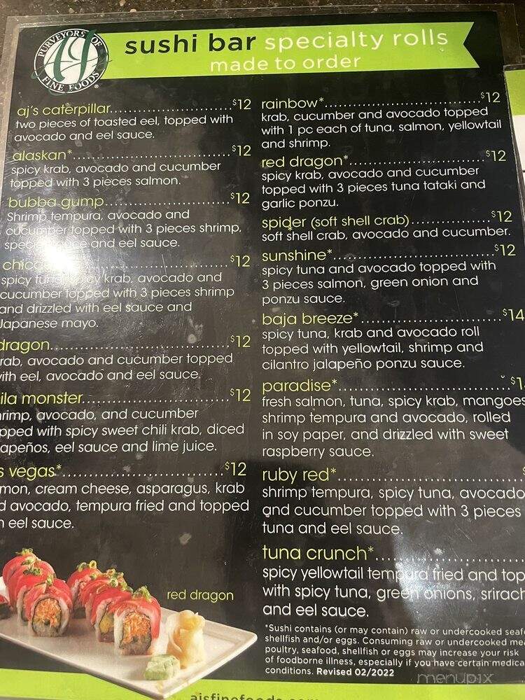 AJ's Sushi Bar - Tucson, AZ menu_pic