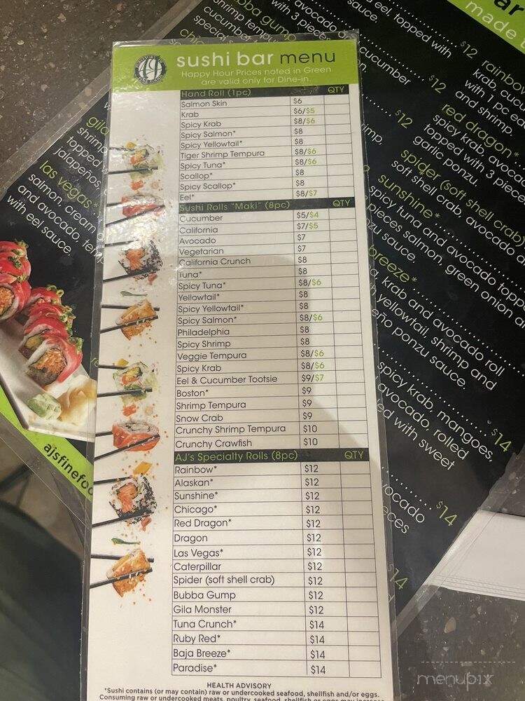AJ's Sushi Bar - Tucson, AZ menu_pic