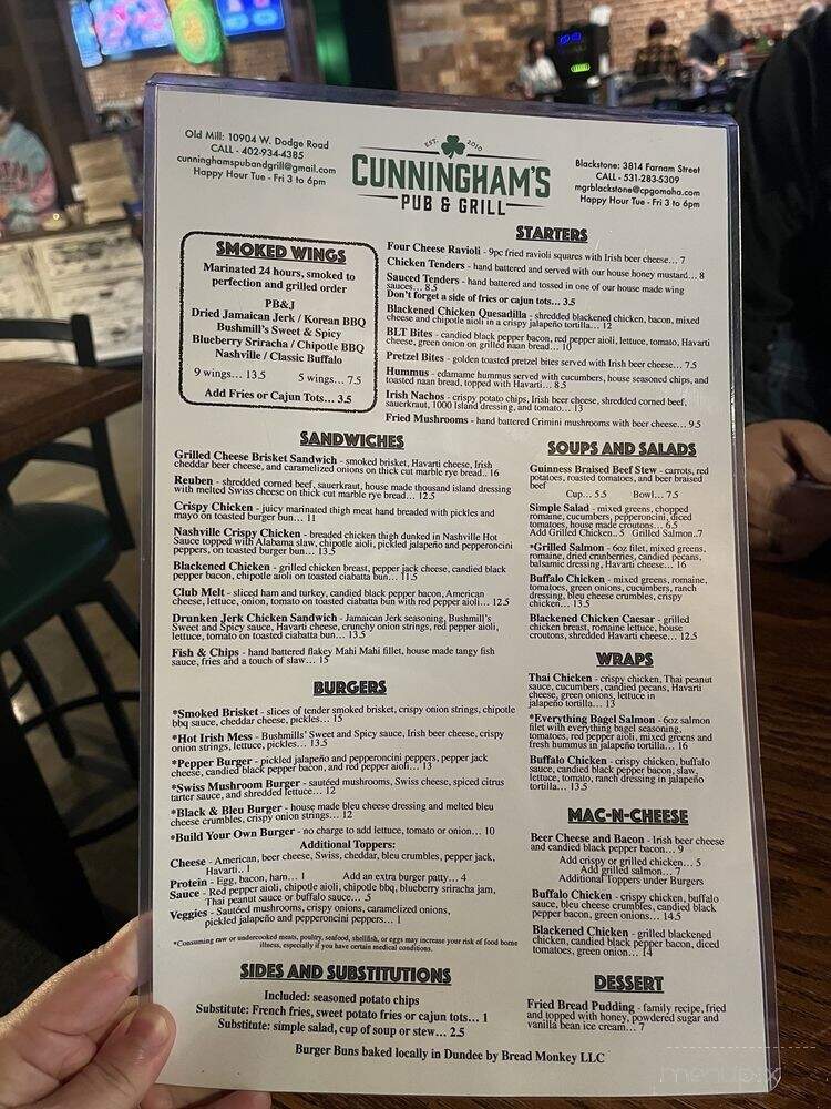 Cunningham's Pub & Grill - Omaha, NE menu_pic
