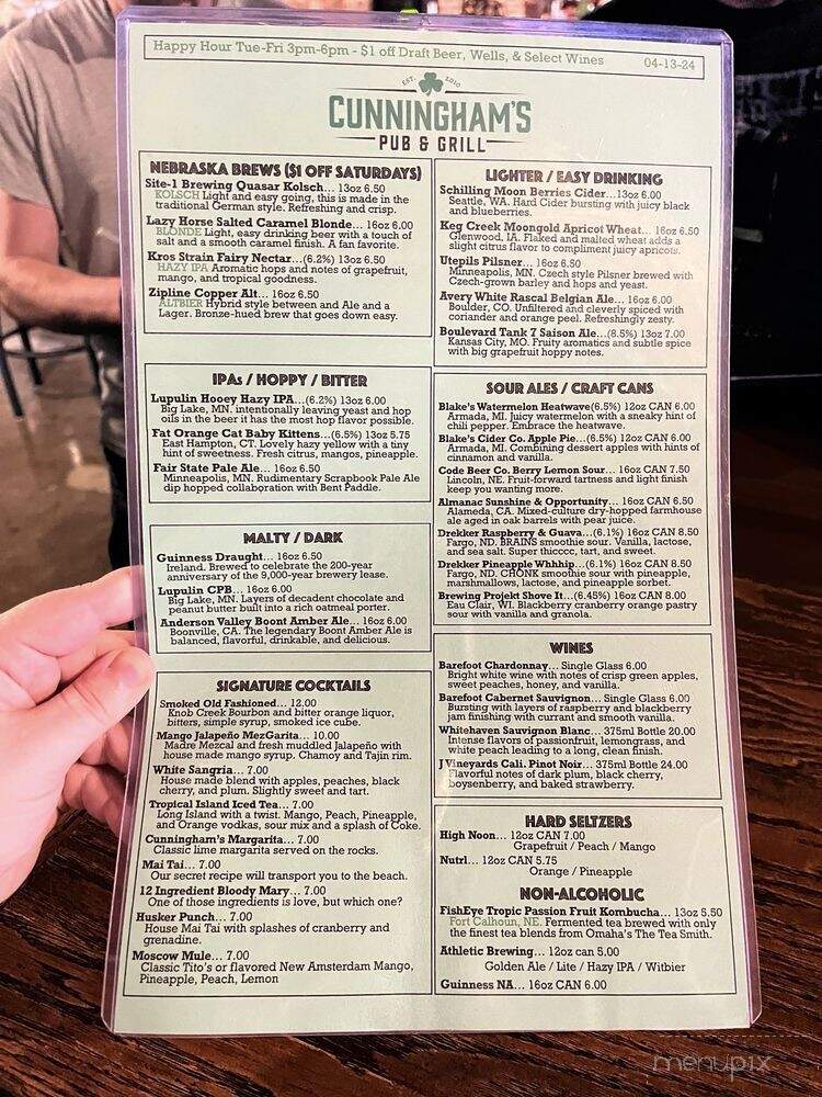 Cunningham's Pub & Grill - Omaha, NE menu_pic