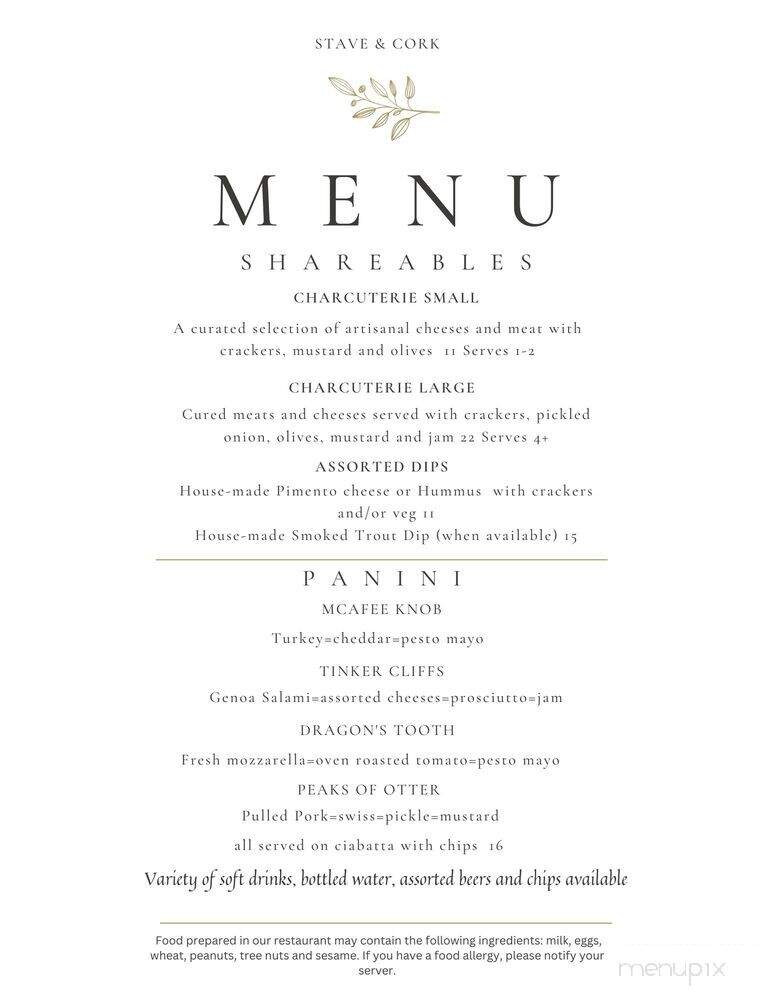 Stave & Cork - Salem, VA menu_pic