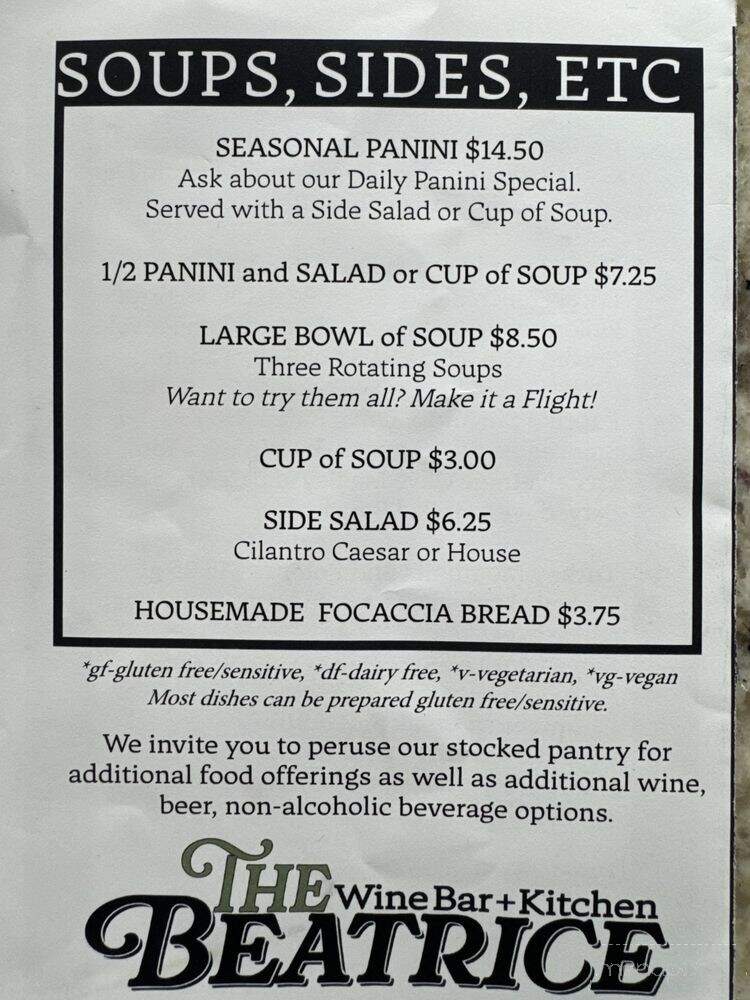 The Beatrice - Medford, OR menu_pic