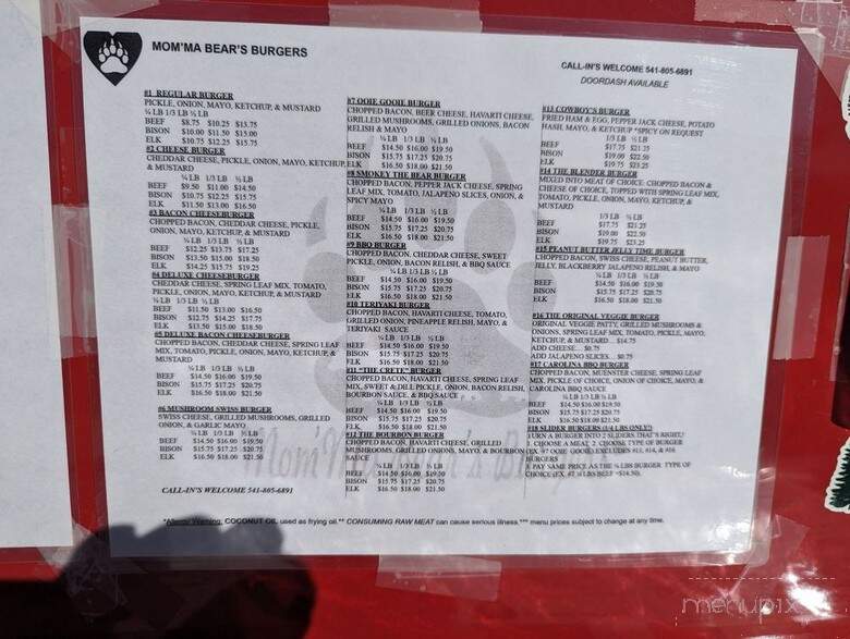 Mom'Ma Bear's Burgers - La Grande, OR menu_pic