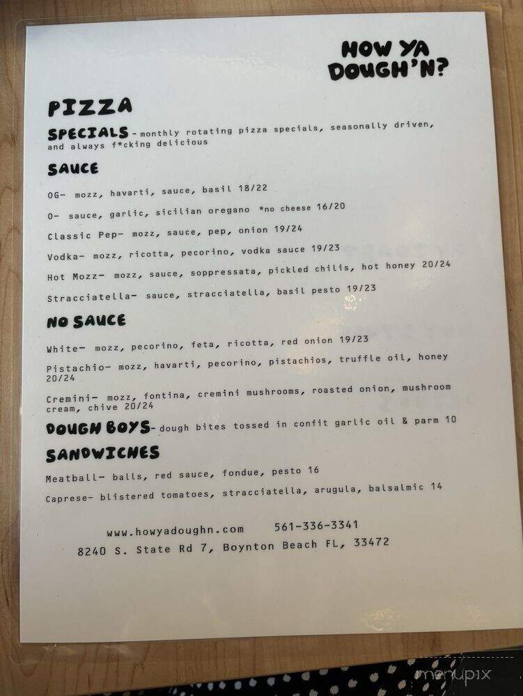 How Ya Dough'n - Boynton Beach, FL menu_pic