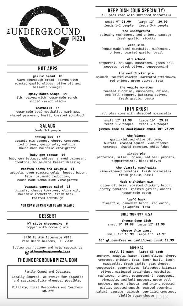 The Underground Pizza - Palm Beach Gardens, FL menu_pic