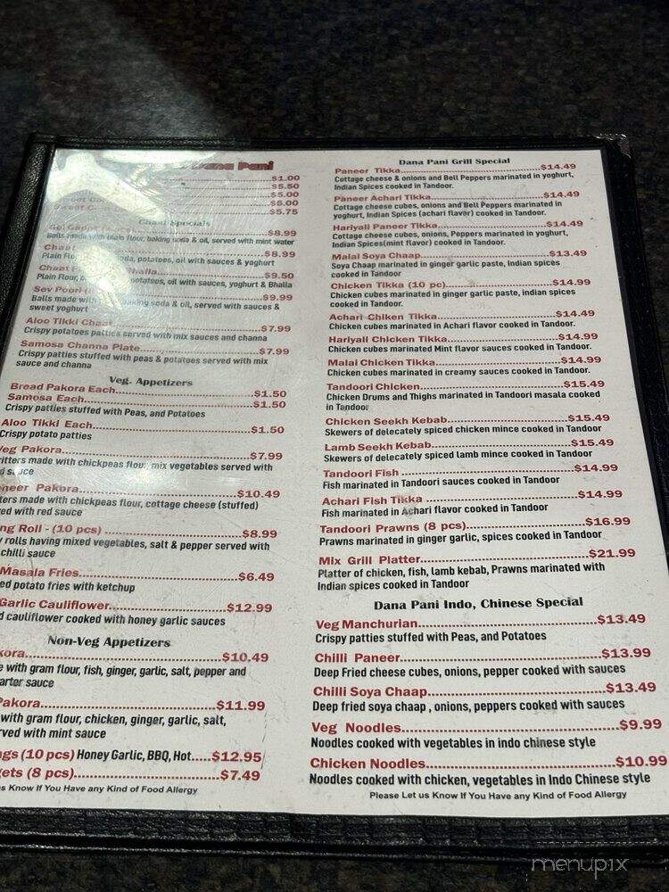 Dana Pani Indian Cuisine - New Westminster, BC menu_pic