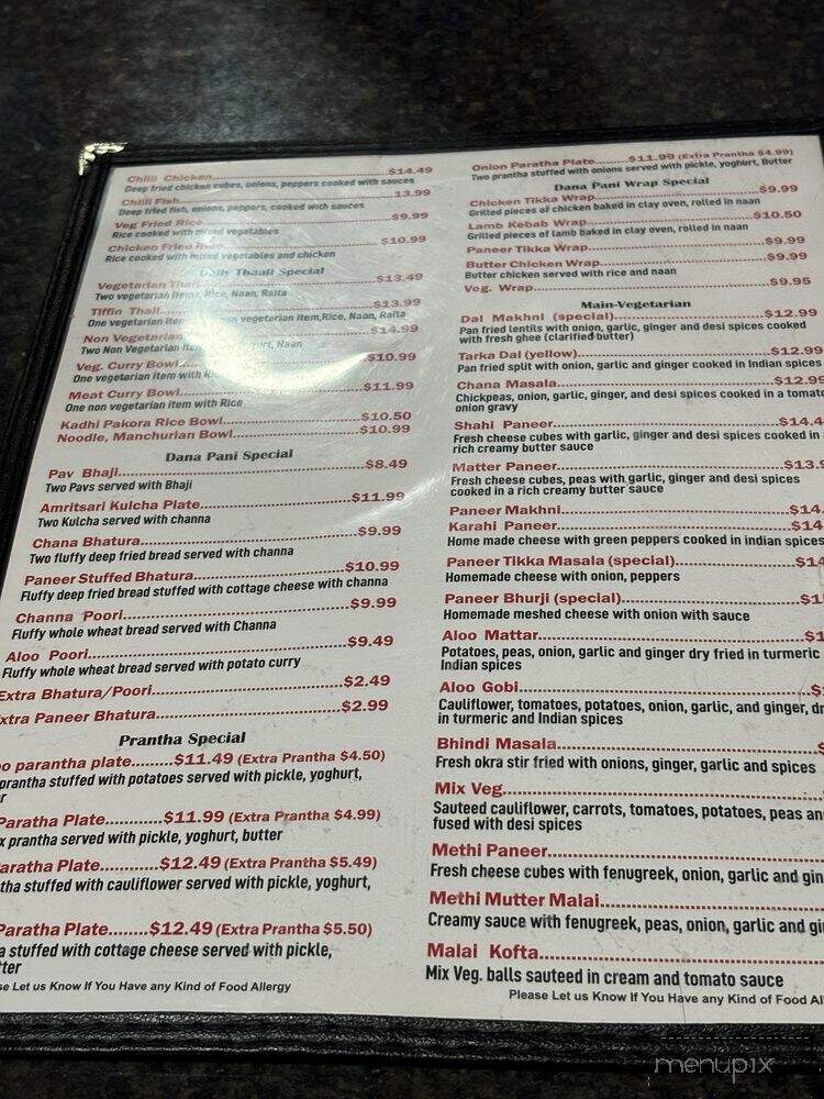 Dana Pani Indian Cuisine - New Westminster, BC menu_pic