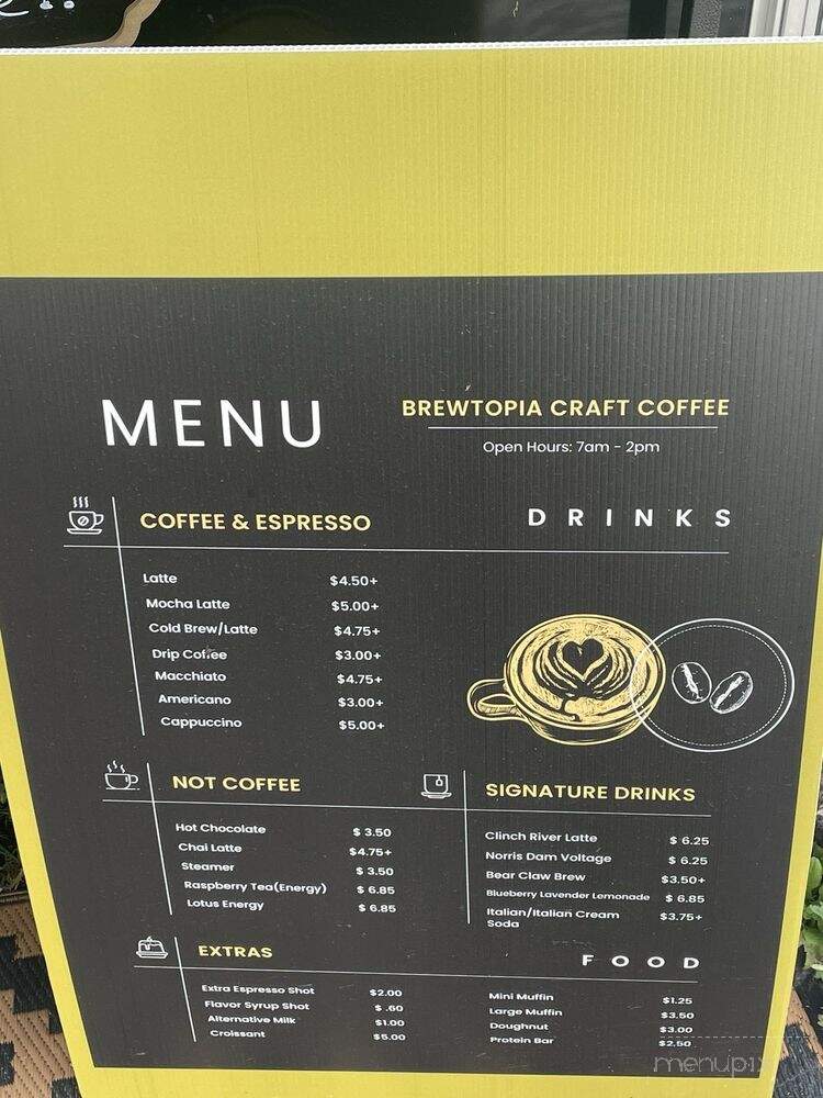 Brewtopia Craft Coffee Trailer - Clinton, TN menu_pic
