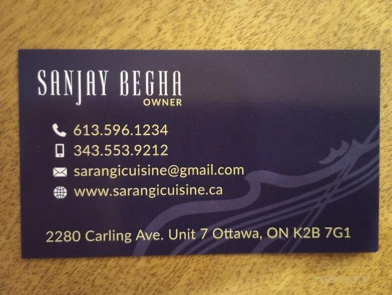 The Sarangi Cuisine of India - Ottawa, ON menu_pic