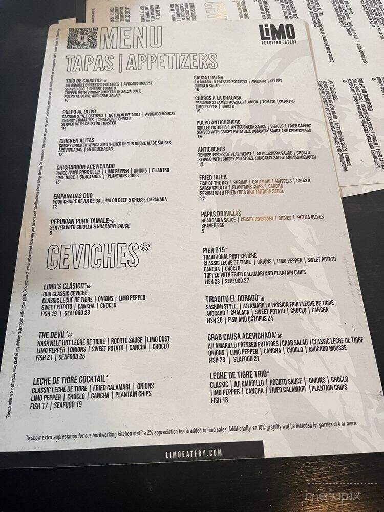 Limo Peruvian Eatery - Nashville, TN menu_pic