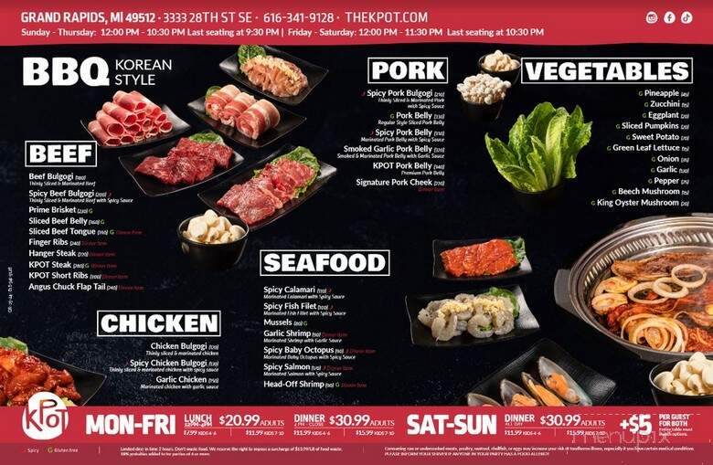 KPOT Korean BBQ & Hot Pot - Grand Rapids, MI menu_pic