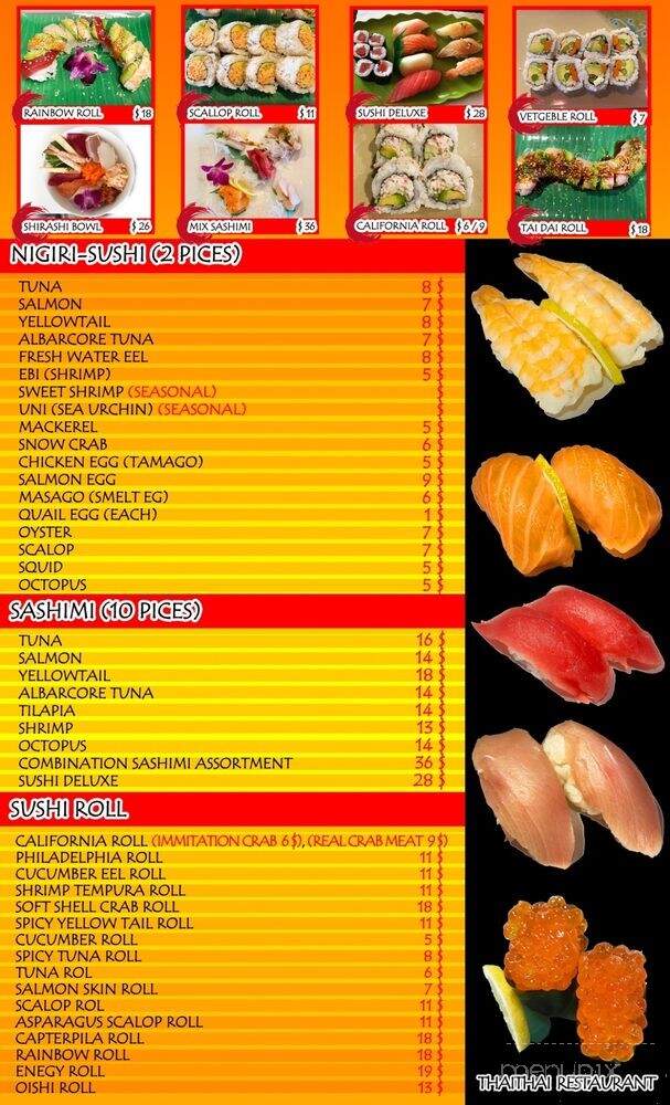 Oishii Thai Japanese Cuisine - San Diego, CA menu_pic