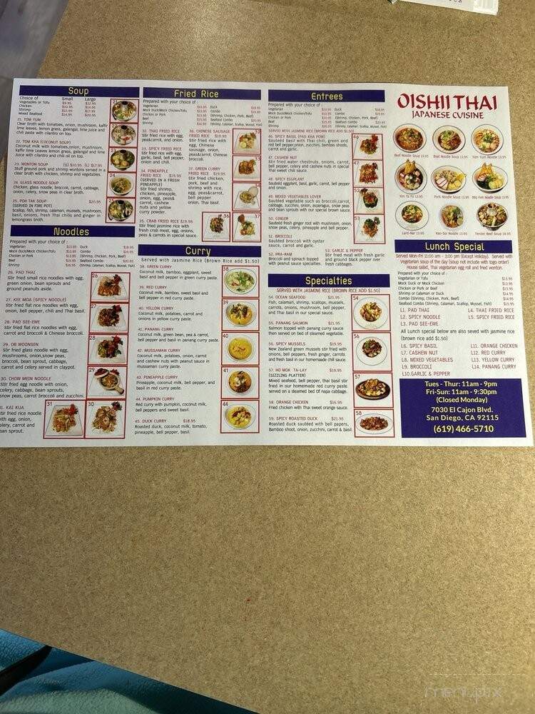 Oishii Thai Japanese Cuisine - San Diego, CA menu_pic