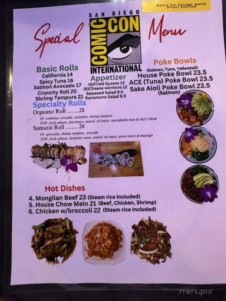 Shisan Fan Sushi and Chinese Restaurant - San Diego, CA menu_pic