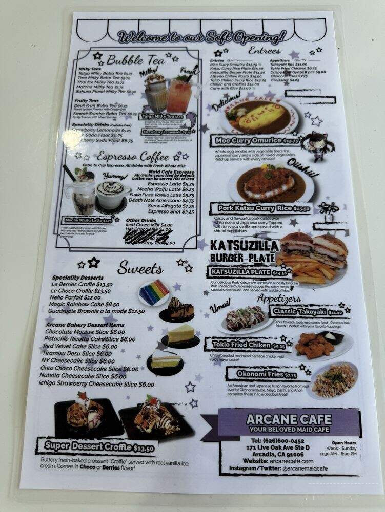 Arcane Maid Cafe - Arcadia, CA menu_pic
