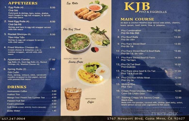 KJB Pho and Eggrolls - Costa Mesa, CA menu_pic