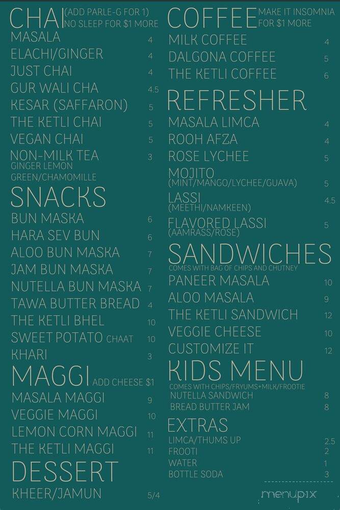 The Ketli Chai - Sunnyvale, CA menu_pic
