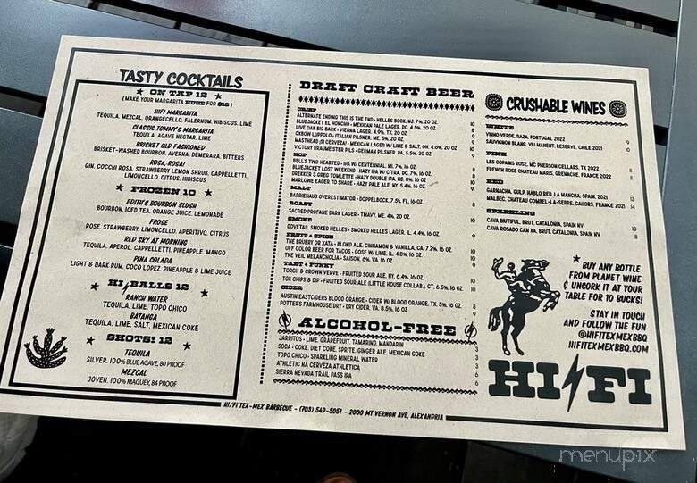 Hi/Fi Tex-Mex BBQ - Alexandria, VA menu_pic
