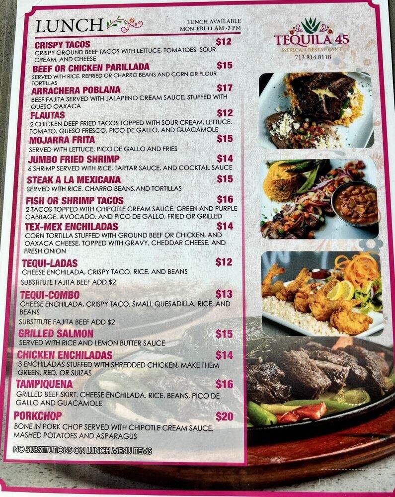 Tequila 45 - Houston, TX menu_pic
