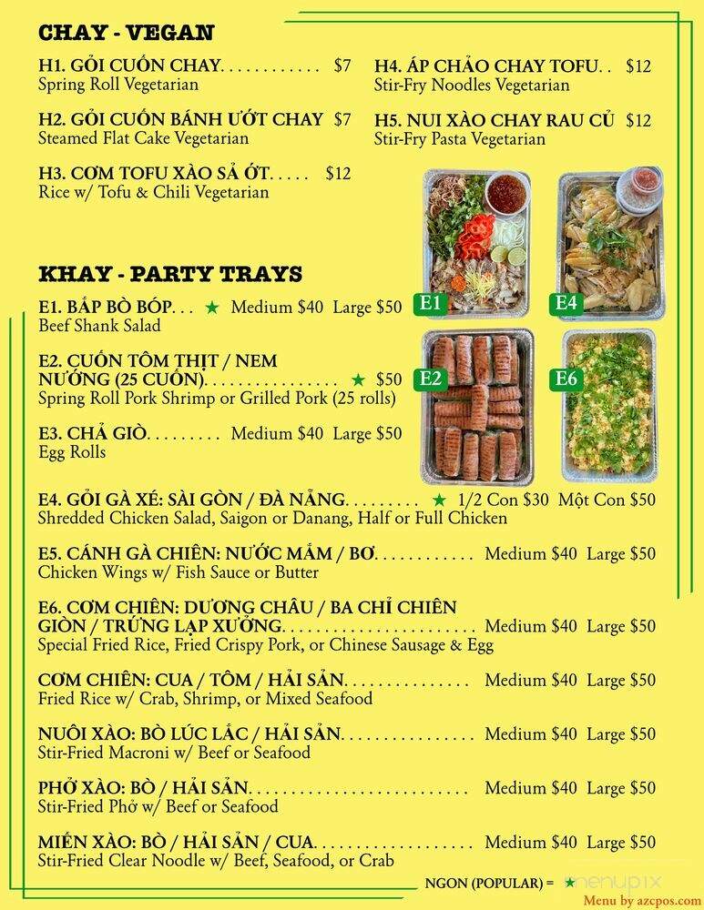 Duong Vuong Restaurant - Garden Grove, CA menu_pic